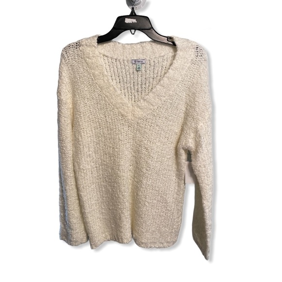 Susina Boucle Knit V-Neck Sweater White Snow - Picture 3 of 9